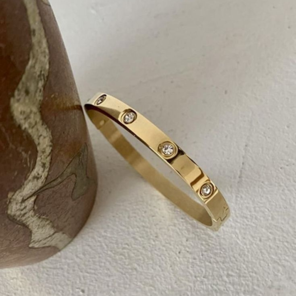 Untitled design (69) Gold Plated CZ Screw Motif Bangle Bracelet for Women | Elegant Minimalist Openable Bracelet