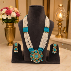Untitled design (7) Royal Turquoise Pearl Necklace Set with Statement Pendant – Designer Wedding & Party Wear Jewellery