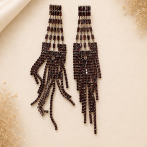 Elegant Multi-Strand Black Crystal Tassel Dangle Earrings