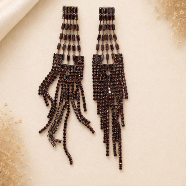 Elegant Multi-Strand Black Crystal Tassel Dangle Earrings