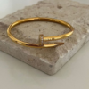 Gold Plated CZ Nail Design Cuff Bracelet for Women | Luxury Open Bangle | Statement Fashion Jewelry
