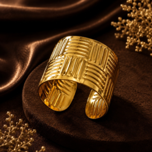 Untitled design (74) Gold Plated Wide Textured Cuff Bracelet for Women | Statement Open Bangle | Luxury Fashion Jewelry