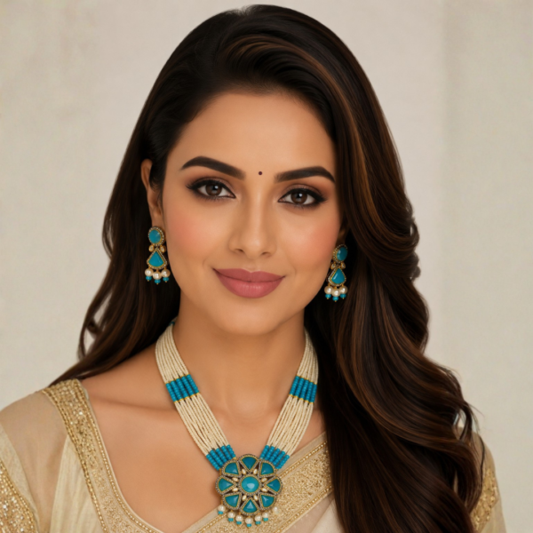 Untitled design (8) Royal Turquoise Pearl Necklace Set with Statement Pendant – Designer Wedding & Party Wear Jewellery
