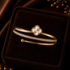 Gold Plated Clover CZ Open Cuff Bracelet for Women | Elegant Floral Charm Bracelet | Luxury Fashion Jewelry