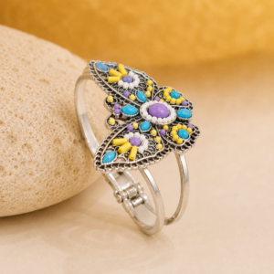 Untitled design (85) Vintage Silver Plated Multicolor Floral Bracelet for Women | Bohemian Ethnic Statement Cuff Bracelet