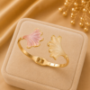 Gold Plated Ginkgo Leaf Open Cuff Bracelet for Women | Enamel Floral Designer Bracelet | Luxury Fashion Jewelry