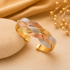 Untitled design (89) Tri-Tone Woven Open Cuff Bracelet for Women | Gold, Rose Gold & Silver Plated Statement Bracelet