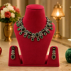 Untitled design (9) Royal Emerald Green & Black Enamel Choker Necklace Set with Golden Cheetah Motifs