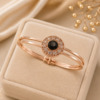 Rose Gold Plated Black Stone Bracelet for Women | CZ Halo Designer Bangle | Luxury Fashion Jewelry