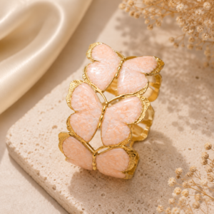 Untitled design (92) Gold Plated Pink Butterfly Open Cuff Bracelet for Women | Enamel Designer Statement Bracelet | Luxury Fashion Jewelry
