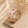 Gold Plated Pink Butterfly Open Cuff Bracelet for Women | Enamel Designer Statement Bracelet | Luxury Fashion Jewelry