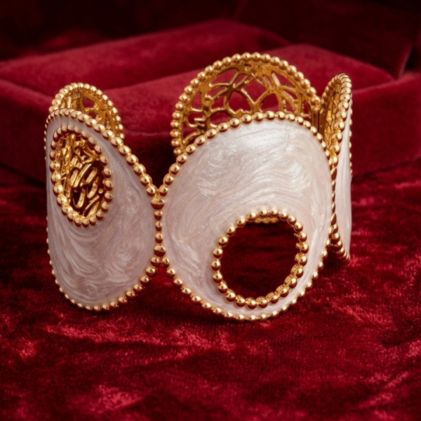Untitled design (97) Gold Plated White Enamel Statement Cuff Bracelet for Women | Designer Open Cuff | Luxury Fashion Jewelry