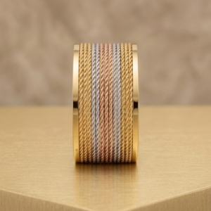Untitled design (98) Tri-Tone Twisted Texture Cuff Bracelet for Women | Gold, Rose Gold & Silver Plated Statement Bracelet