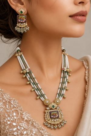 55151299-3e0f-40e9-91b2-6b47c4ac33b2 Traditional Meenakari Pearl Layered Necklace Set