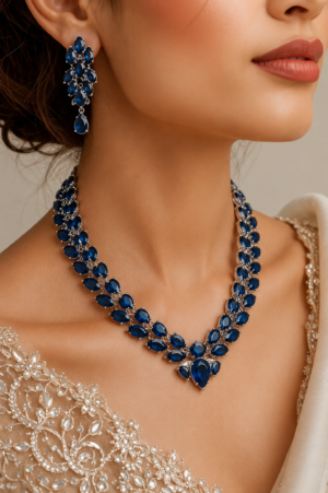 823deca6-2b92-4d3d-9364-fa5b131c8450 Royal Blue Crystal Statement Necklace Set