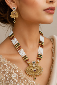 Traditional Floral Pearl Beaded Necklace Set