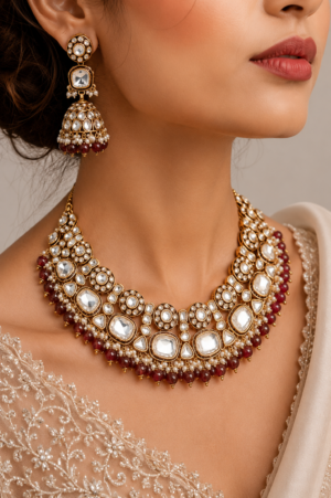 c4762d3f-26bf-49d2-851a-2e052e95930d Royal Kundan Pearl Choker Necklace Set