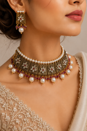 f93c21ee-8654-451d-98fe-c1a8af7a7619 Vintage Pearl Antique Choker Necklace Set